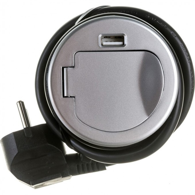 Удлинитель круглый врезной 1 розетка CHARGER MINI, алюминий GTV AE-BPW1S1UCH-53 Удлинитель круглый врезной 1 розетка CHARGER MINI, алюминий GTV AE-BPW1S1UCH-53