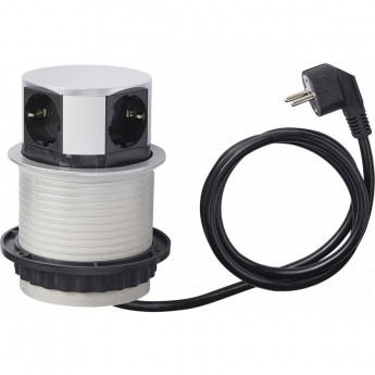 Удлинитель круглый врезной, 4 розетки CHARGER, цвет алюминий GTV AE-BPW4S100-53